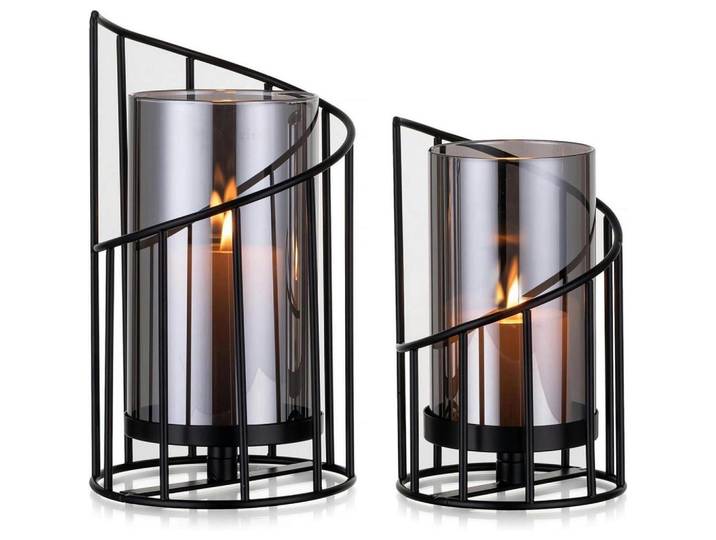 Windlicht Glaszylinder mit Metallfuß Schwarz, 13x25x12 cm, Dekoration, Kerzen & Kerzenhalter, Teelichthalter