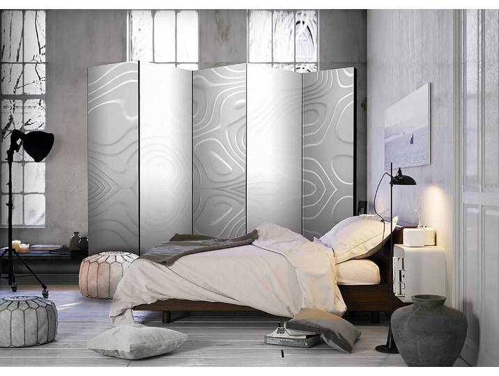 Paravent White Waves 1 côté Non-tissé sur pin massif Blanc/Argenté 225 x 172cm
