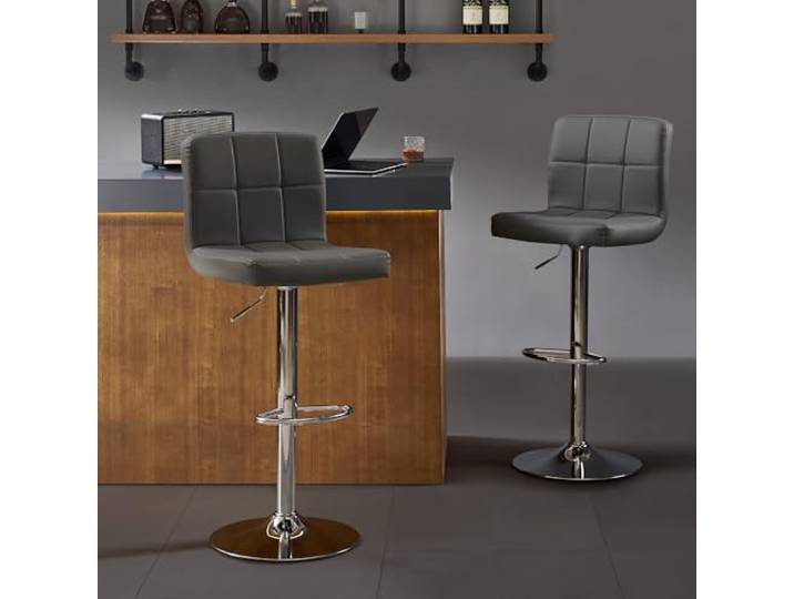 Nestvatto Barhocker 2er Set, gepolsterter quadratischer Drehbarhocker mit Rückenlehne, höhenverstellbarer Tresenhocker für Kücheninsel, Esszimmer, Dunkelgrau