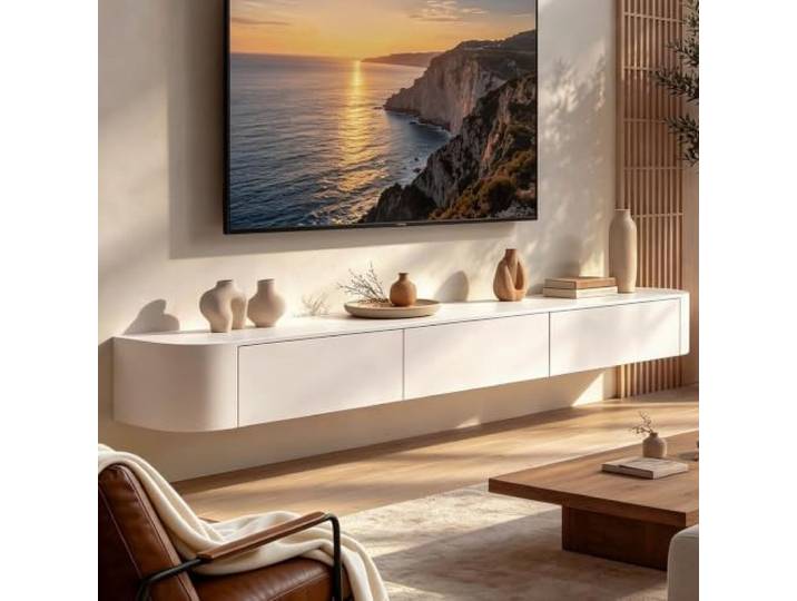 DSMRLEOP Schwebender TV-Ständer, Wandmontierte TV-Regale Mit Tür, Modernes, Mattes Entertainment-Medienkonsolen-Center, Große TV-Bank Mit Stauraum Für Wohnzimmer Und Büro(Weiß,200cm/78.7 )