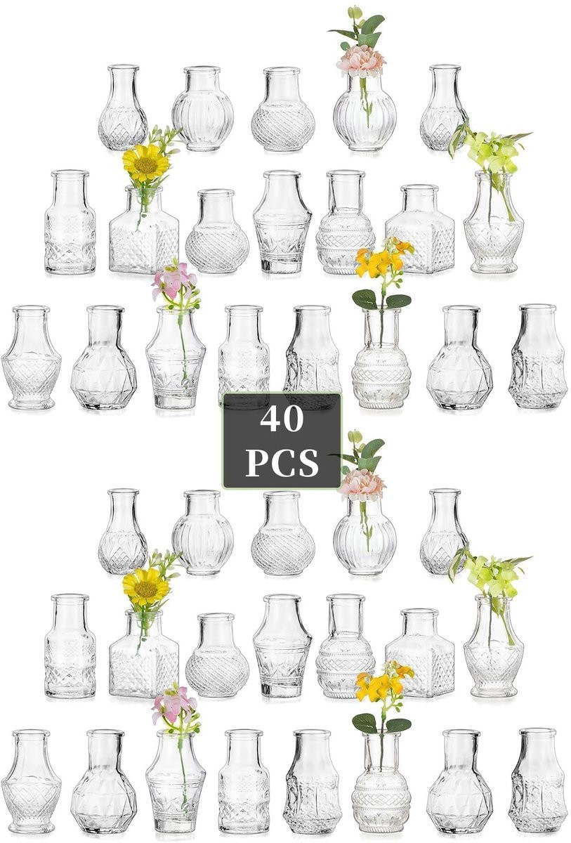 Set van 40 mini glazen vazen voor tafeldecoratie