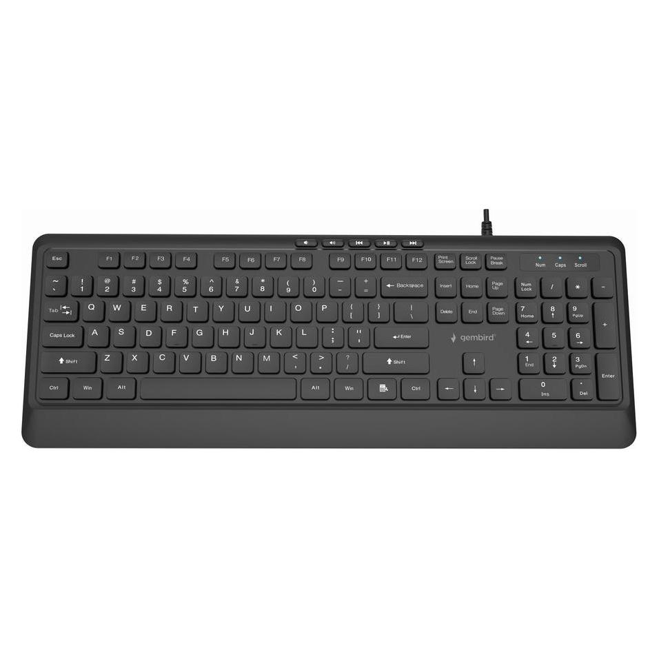 Gembird Klawiatura Przewodowa Multimedialna Slim USB 5 Klawiszy Hotkeys Us Layout Czarna (US, Kabelgebunden) (KB-MCH-05)