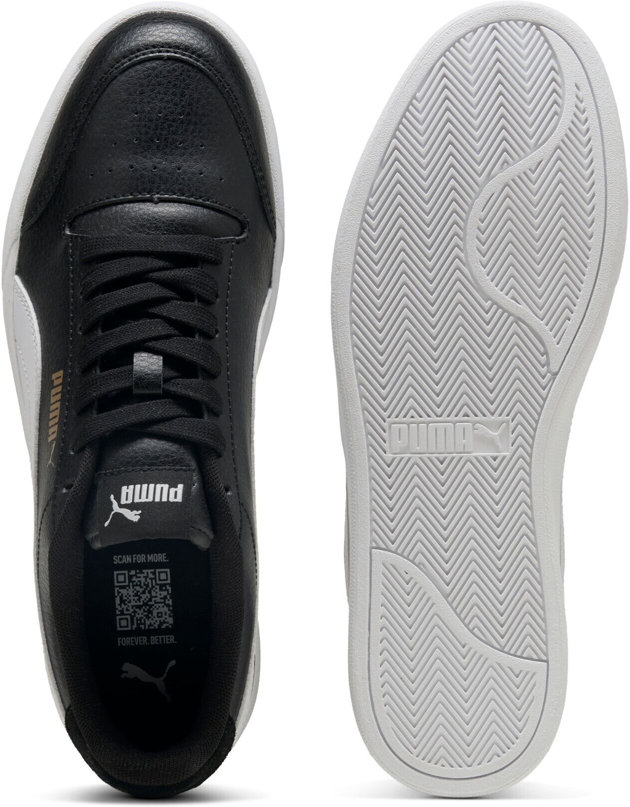 Sneaker PUMA "SHUFFLE", Damen, Gr. 40, schwarz-weiss (puma schwarz, puma weiß, puma team gold), Schuhe Sneaker, mit perforiertem Obermaterial, atmungsaktiv, mit SOFTFOAM+ Dämpfung puma schwarz, puma weiß, puma team gold 40
