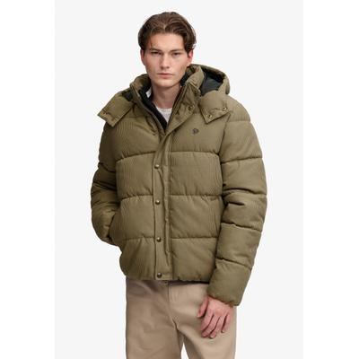 Steppjacke SUPERDRY "PREMIUM HOOD CHECK PUFFER JKT", Herren, Gr. M, braun heritage check, Jacken Steppjacke, Materialmix, relaxed fit