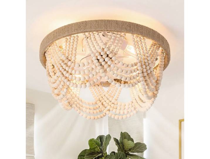 Plafonnier LED vintage nordique moderne avec ventilateur de plafond invisible et perles décoratives pour salon, chambre et bureau