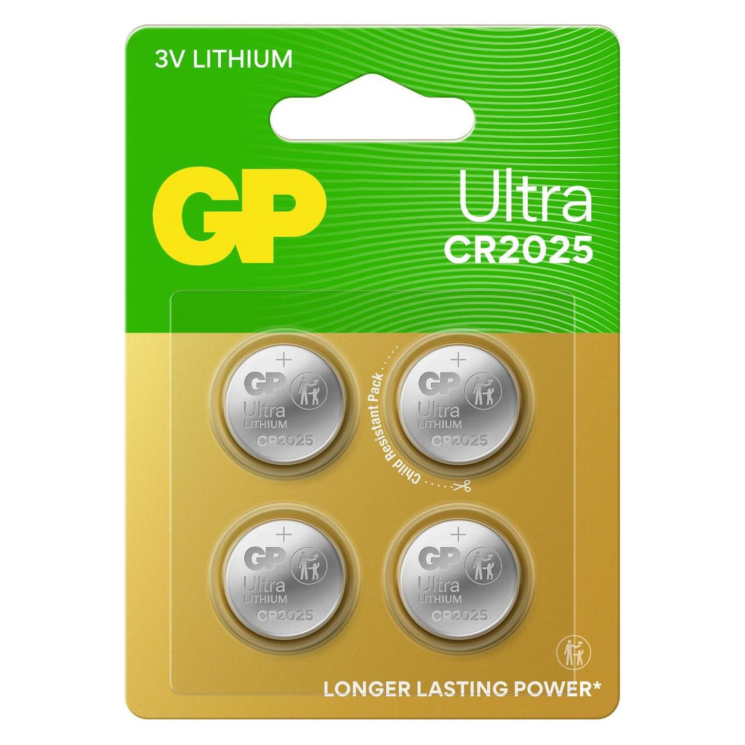 GP Batteries 4 GP Knopfzellen CR2025 3,0 V (4 Stk., CR2025, 145 mAh) (GPCR2025ULT370C4)
