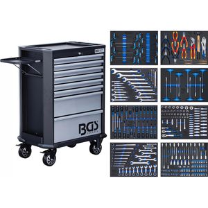 BGS-technic Werkzeugwagen 4007, bestückt, 299-teilig, grau / schwarz, 8 Schubladen, mit Werkzeug