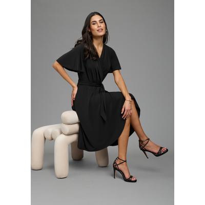 Abendkleid LAURA SCOTT, Damen, Gr. 34, N-Gr, Kurzarm, Jersey, schwarz, Jersey, Obermaterial: 95% Polyester, 5% Elasthan, unifarben, figurbetont knielang, tiefer V-Ausschnitt, Flügelärmel, Kleider Abendkleid, knielang, figurbetont, aus elastischem...
