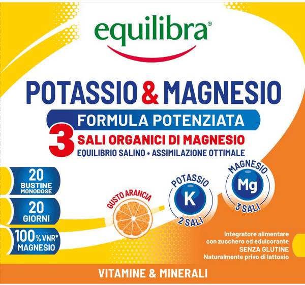 Equilibra Potassio & Magnesio Formula Potenziata Integratore Sali Minerali 20 Bustine
