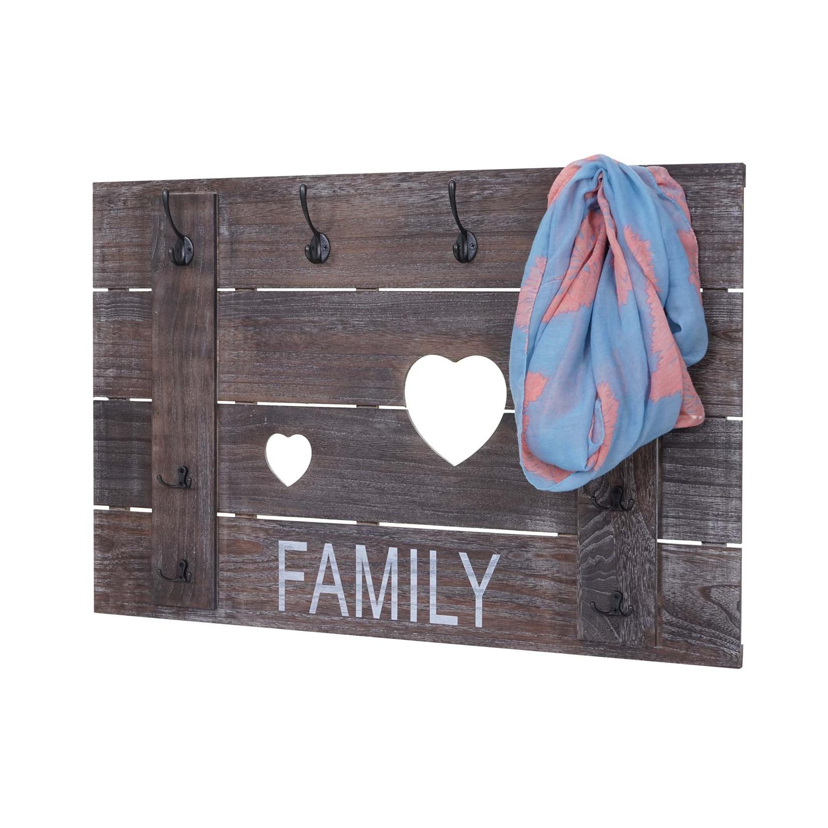 Wandgarderobe MCW-C89 Family, Garderobenpaneel Garderobe, Shabby-Look Vintage, 8 Haken 60x90cm ~ braun, shabby