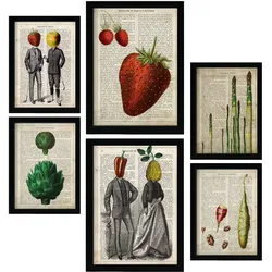 POSTER Set Mit 6 Küche Vintage Papier Stil A3 & A4 Rahmenlos