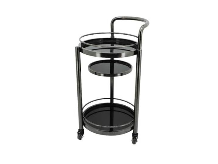 WANGHAI-666 Rollwagen 3-stöckiger runder Kaffee-Barwagen aus Metall, Mini-Rollwagen, abgestuftes Tablett for Kaffee-Bar-Tisch-Organizer, Heimküchenregal, 16,5 x, 32,6 Zoll(Schwarz)