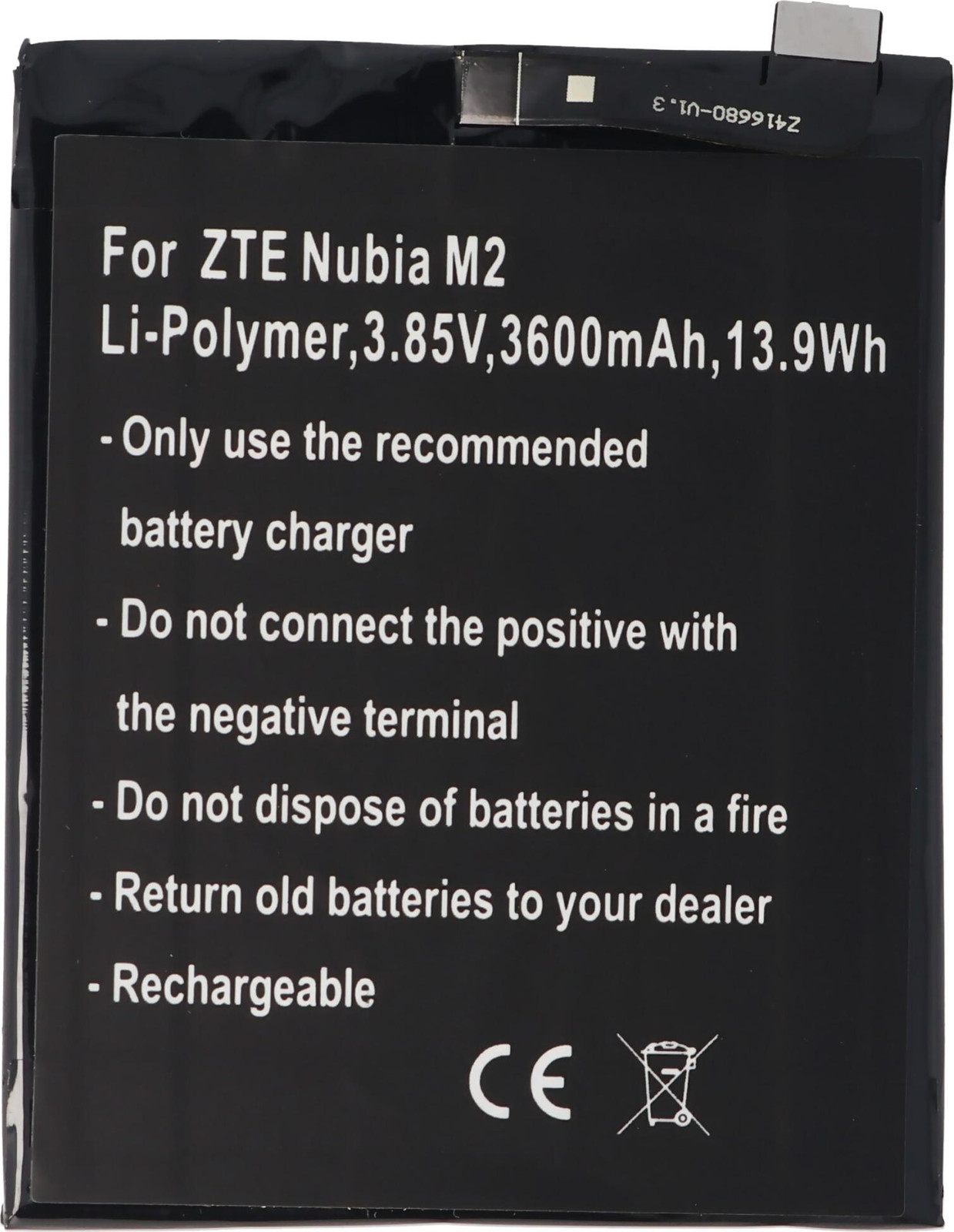AccuCell Accu voor ZTE Nubia M2, Lithium-polymeer, 3600mAh, 3,85V, 13,9Wh