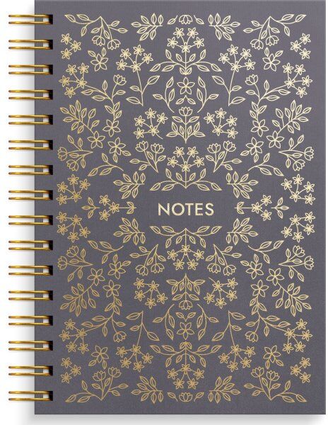 Burde Notesbog, A5, Linjeret, Black Flower