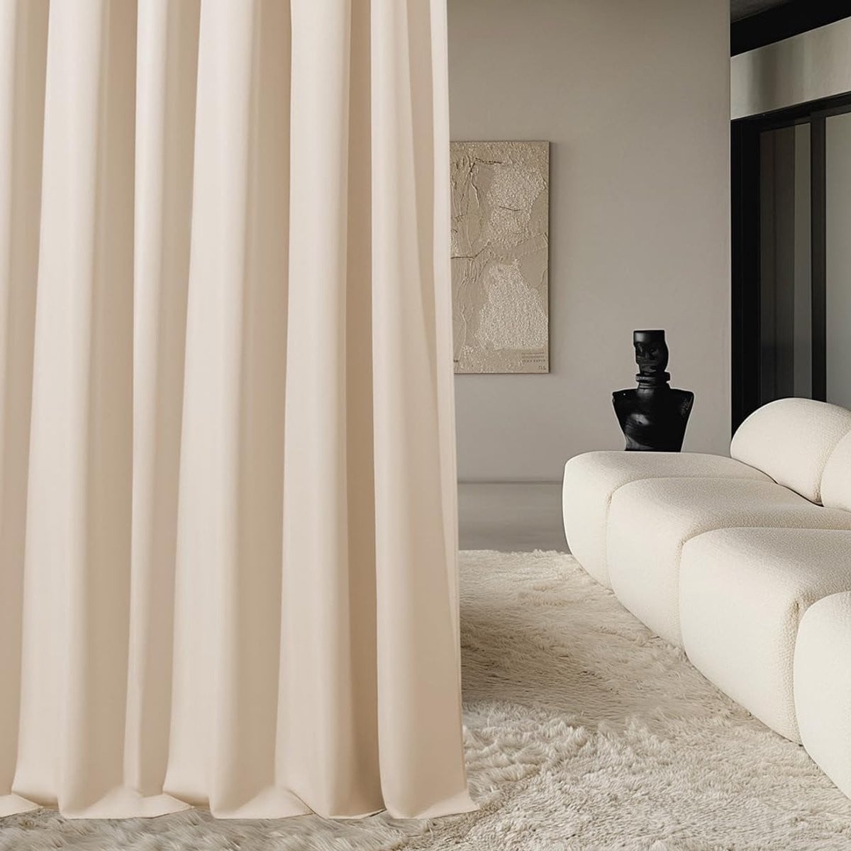 SnelShoppen Aura Gordijn Zwart - Verduisterend Decoratief Gordijn met Ringen voor Woonkamer en Slaapkamer - Breedte: 180 cm, Hoogte: 280 cm