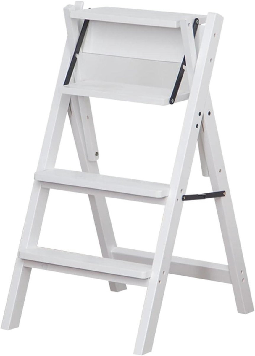 Houten Ladder Stoel met 5 Treden - Opvouwbare Klimladder in Houtkleur