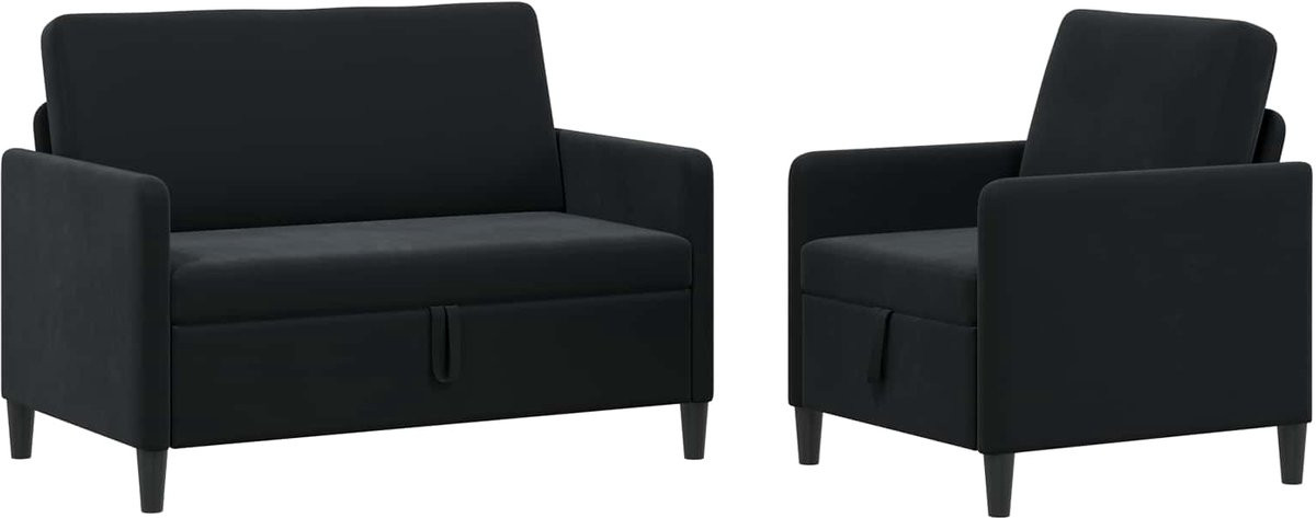 vidaXL Sofa Set met Opslag, 2 stuks, Zwart, Polyester