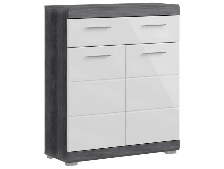 Mid.you Unterschrank Scout, Anthrazit, Grau, Weiß Hochglanz, Kunststoff, 1 Fächer, 2 Schublade(n) Schubladen, 74x88x31 cm, Badezimmer, Badmöbel, Unterschränke