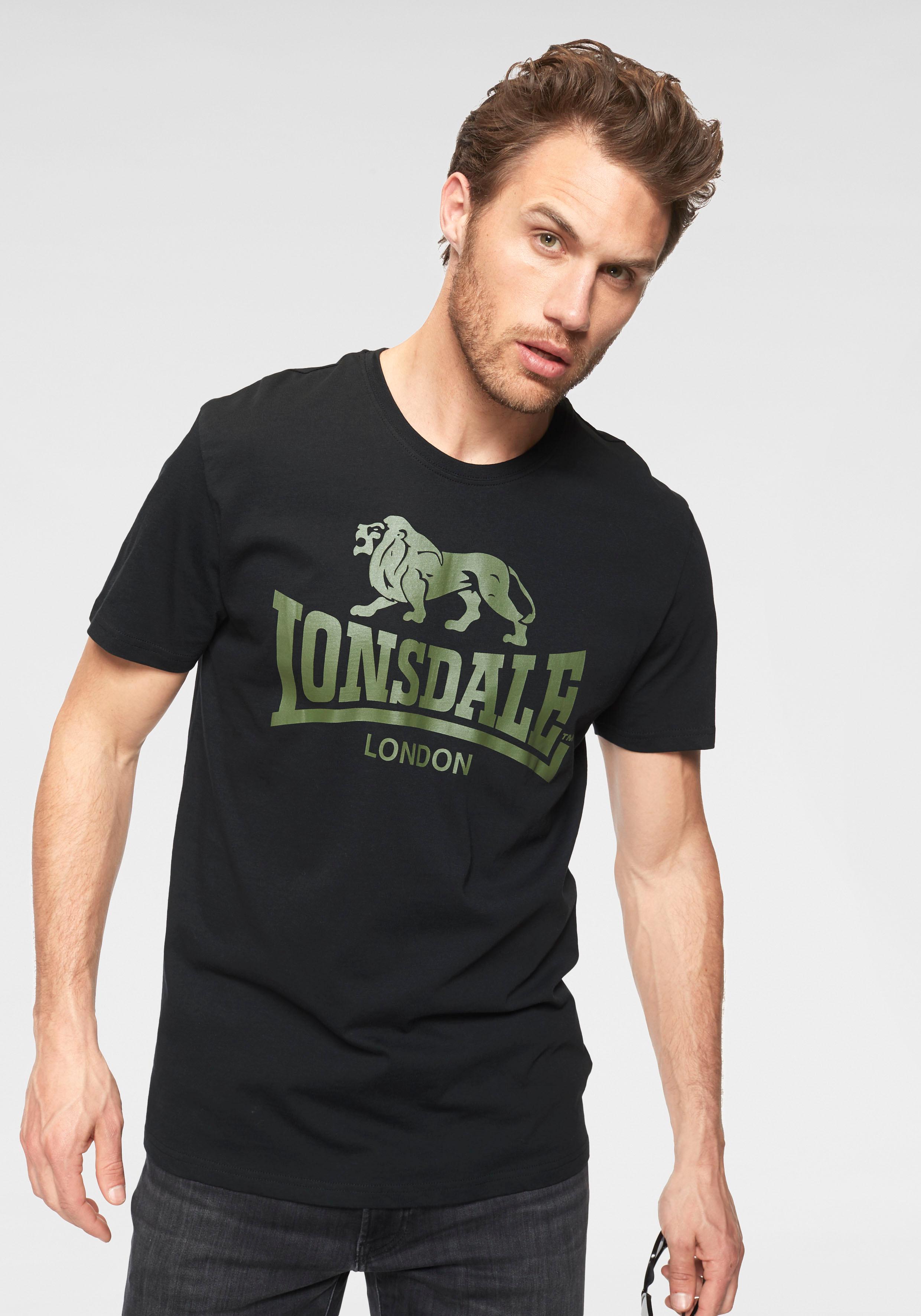 T-Shirt LONSDALE "BANGOR", Herren, Gr. M (48/50), grün (khaki, schwarz), Single Jersey, Obermaterial: 100% Baumwolle, Rundhals, Shirts T-Shirt, Doppelpack khaki, schwarz M (48/50)
