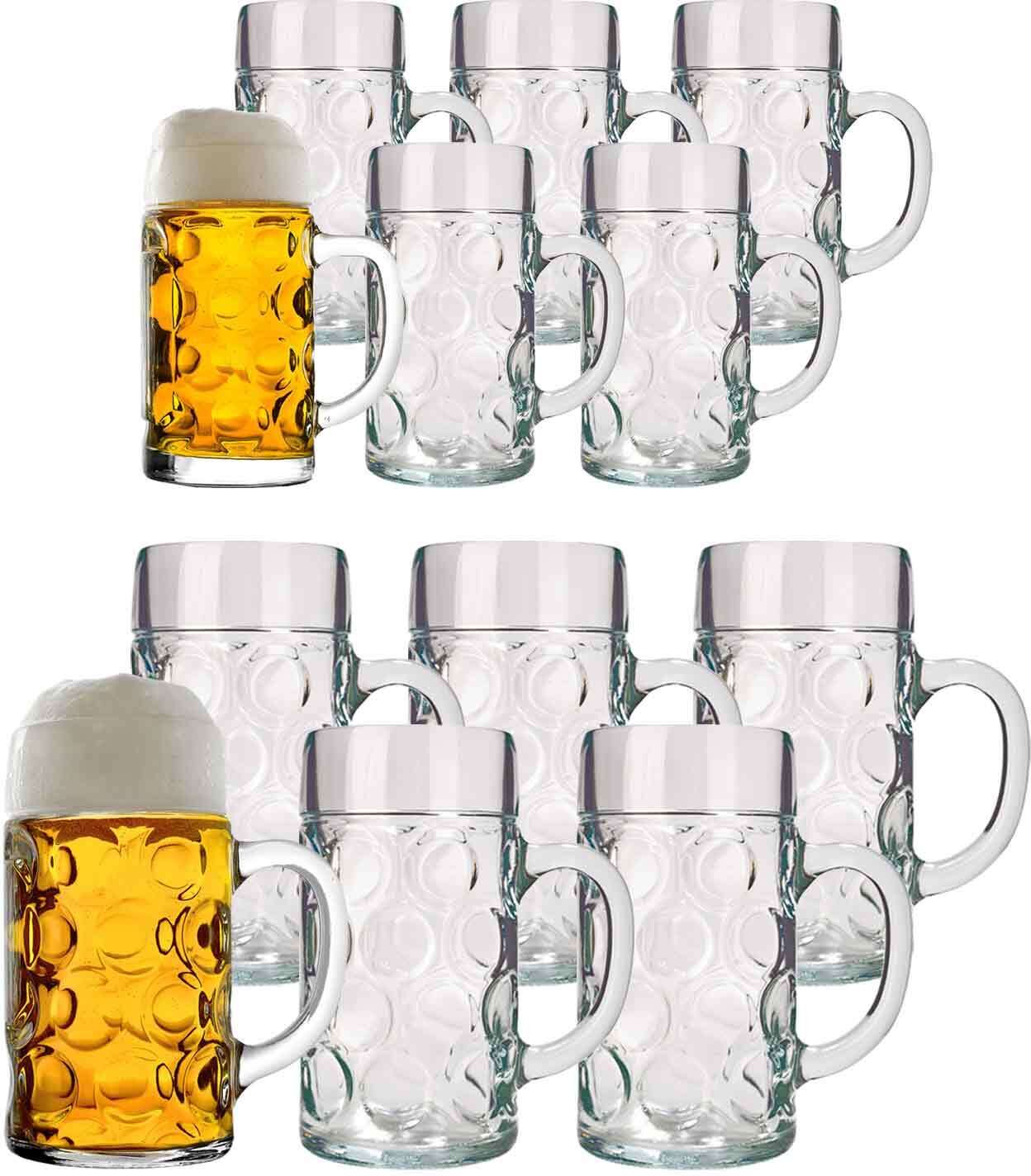 Bierkrug STÖLZLE "Bierkrüge Isar 0,5l + 1l 12er Set transparent", bunt (transparent), B:2cm H:2cm, Glas, Trinkgefäße, Bierkrug, Erhöhte Bruchfestigkeit, Spülmaschinengeeignet