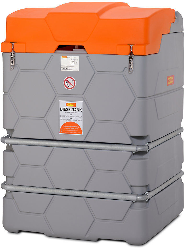CEMO CUBE-Dieseltank, Outdoor Basic, Volumen 1500 l, mit Elektropumpe 56 l/min