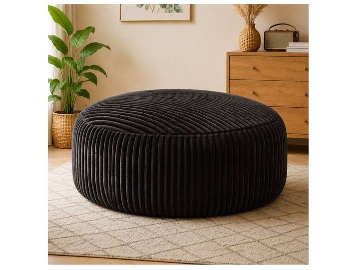 WOVREO Fauteuil bean bag rond 6FT noir en velours côtelé mousse à mémoire de forme 143 x 143 x 55 cm