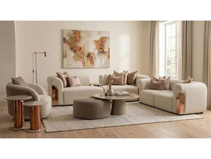 Xlmoebel Polstergarnitur Beiges Wohnzimmer-Polstermöbel-Set: Sofa, Sessel und Tisch, (Polstergarnitur, 5-tlg., Sofa, Sessel und Tisch), Made in Europa