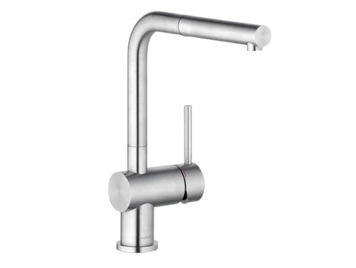 KLUDI L-STEEL Wasserhahn Küche mit 180° schwenkbarem Auslauf, Küchenarmatur ausziehbar mit Auslaufhöhe von 27 cm, Armatur Küche mit Brause - 1 Strahlart, Mischbatterie Küche in gebürstetem Edelstahl