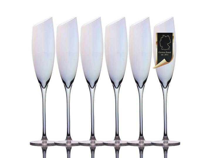 CHAMPAGNER/SEKT Glas mit moderner Kante Regenbogen Schimmer 150 ml (6er-Set)