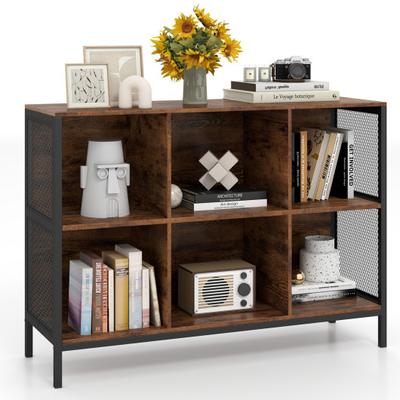 "Costway 6 Cube Bookcase 42"" Wide Horizontal Bookshelf with Accent Cubby Shelf-Rustic Brown"