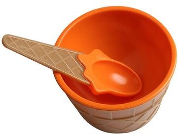 Cozy Casa Charm Cone Style Kids Ice Cream Bowl Set With Spoon Reusable Sundae Dessert Cups orange