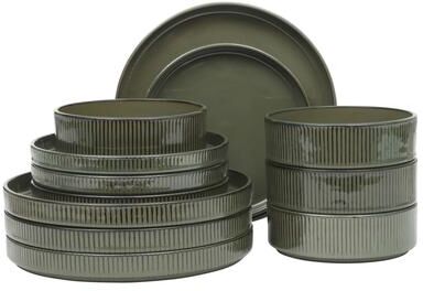 Gibson Elite 12 Piece (Service for 4) Townscape Reactive Glaze Embossed Terracotta Dinnerware Set