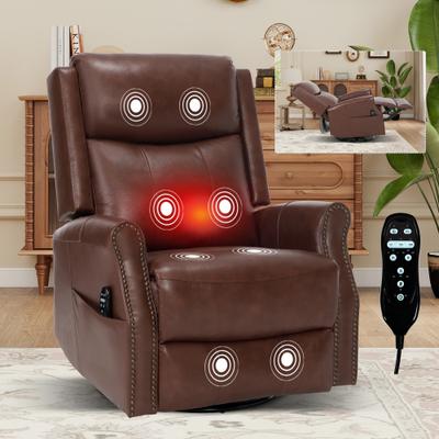 Kodotan sofa Blue Genuine Leather Heat Massage Manual Recliner Chair with Rocker and Swivel for Living Room