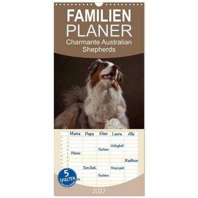 Familienplaner 2027 - Charmante Australian Shepherds mit 5 Spalten (Wandkalender, 21 x 45 cm) CALVENDO