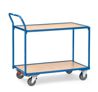 fetra leichter Tischwagen, Stahl, blau, 2 Etagen, L 1200 x B 800 mm, bis 300 kg