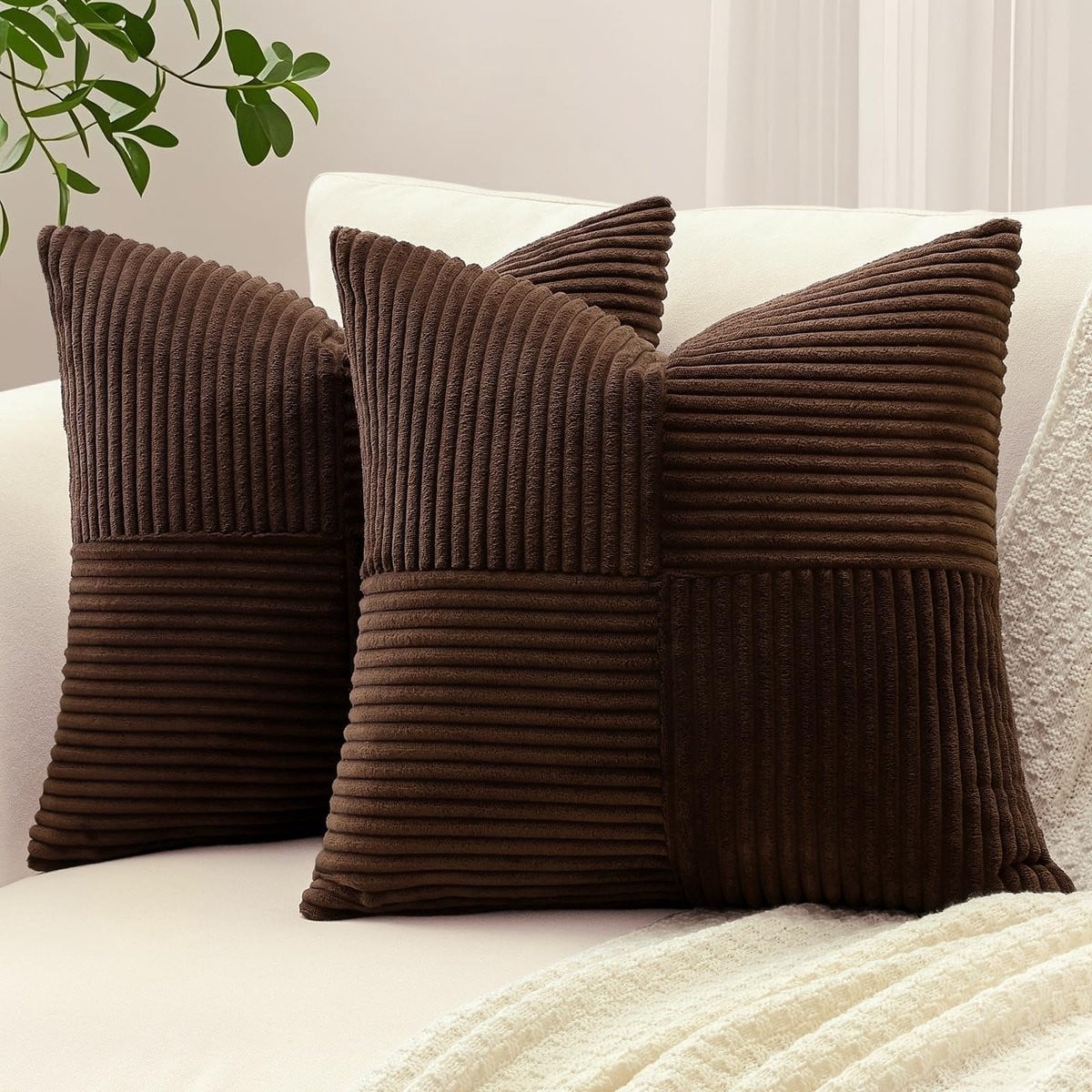 Omgoods Set van 2 Corduroy Kussenhoezen voor Decoratie