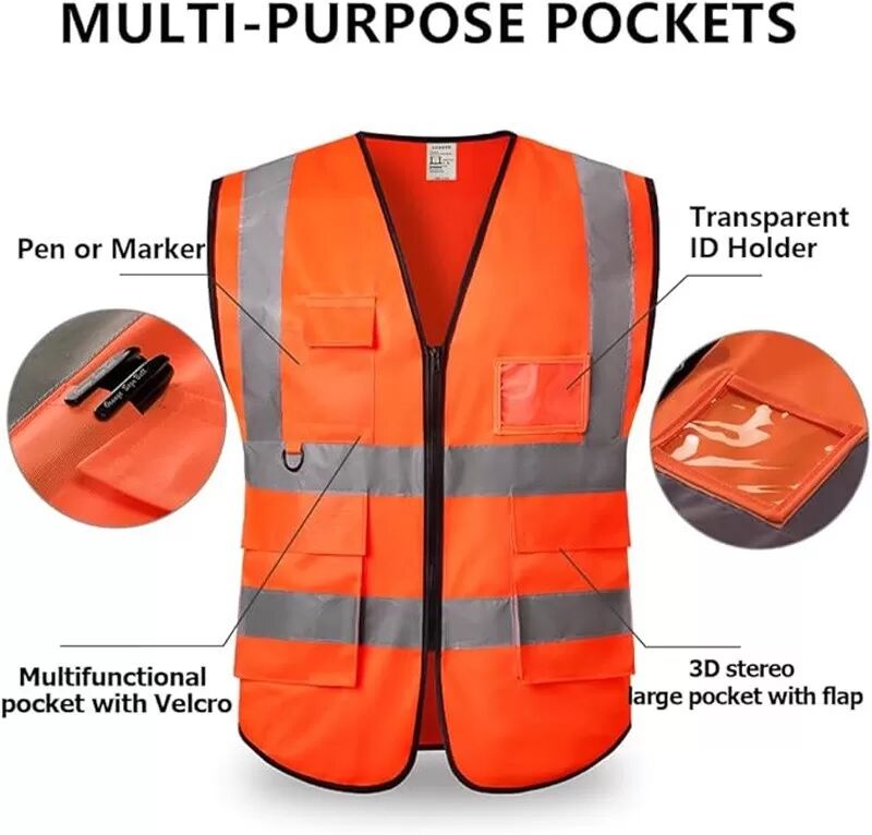 INF Hochsichtbare reflektierende Sicherheitsweste mit Taschen, Orange (2er-Pack) XL