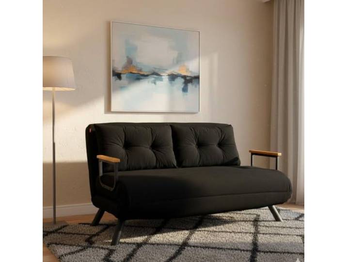 Dmora Schlafsofa 2-Sitzer Merak 133x78 cm Schwarz, Stauraum