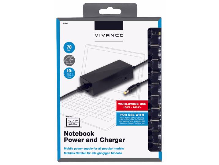 Vivanco Universal Schaltnetzteil für Notebooks und Netbooks – Tablet Zubehör/eBook Reader Zubehör