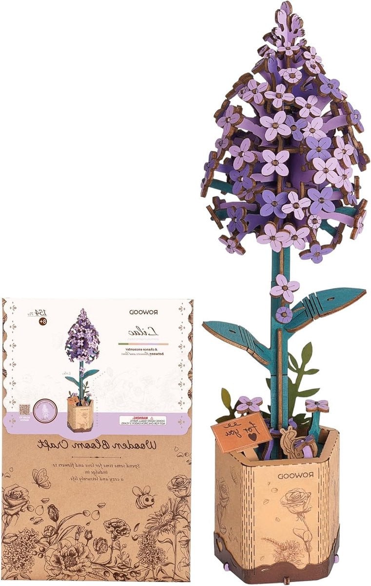3D Houten Puzzel Paars - DIY Bloem Modelkit voor Volwassenen