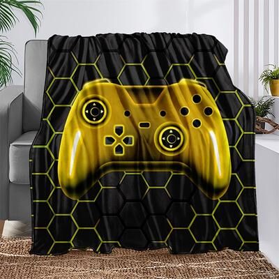 Shop Station Gaming Microfiber Throw Blanket Ultra Soft Gaming Fleece Blanket For Bed, Sofa & Travel yellow 50x60inch
