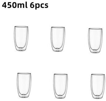 Inspired Living Double Wall Insulated Glass Espresso Cups Set Thermal Coffee & Latte Mugs (6 Piece) 450ml 6pcs