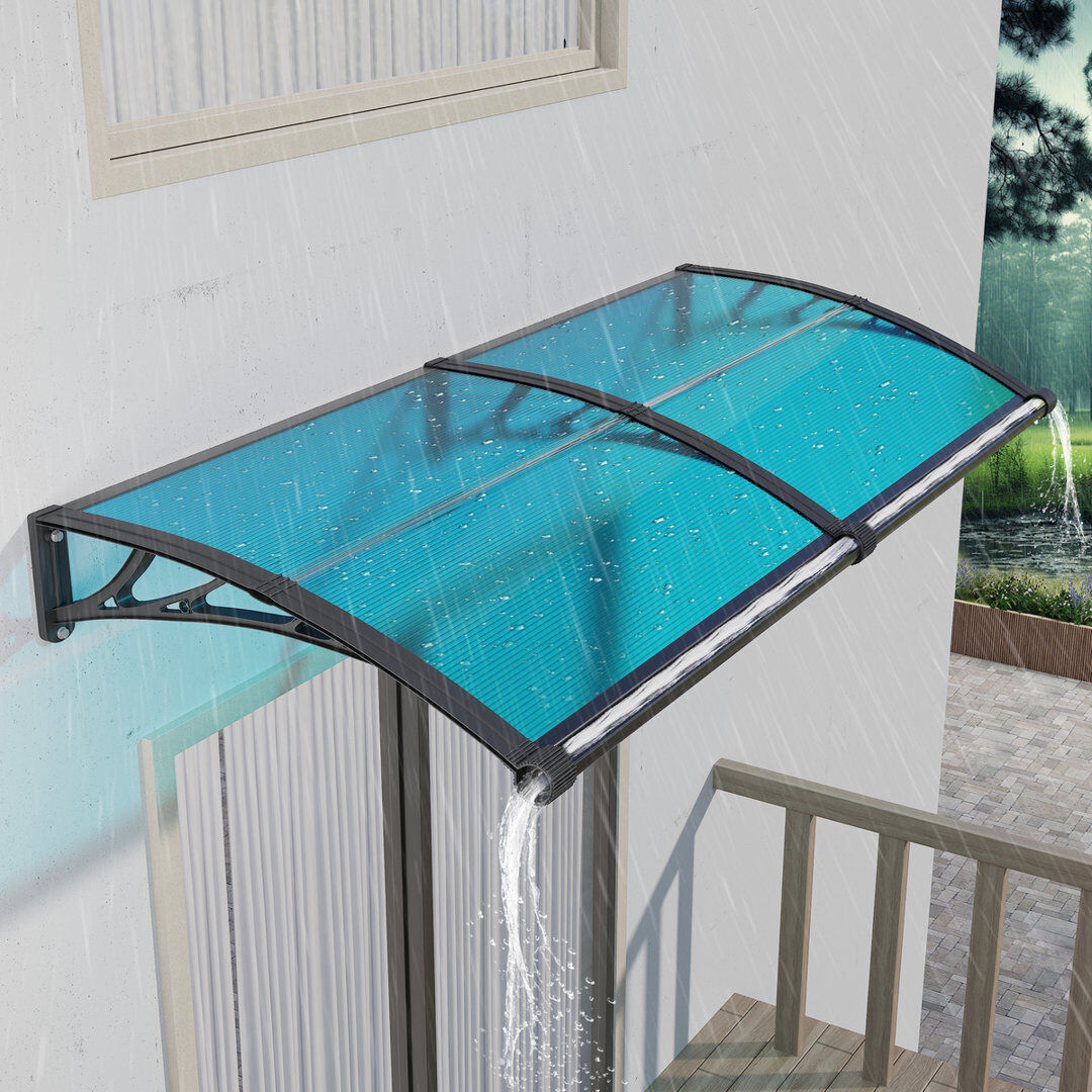 GUANSU-CN Polycarbonate Cover Retractable Door / Window Awning Blue/Black 80x300 cm