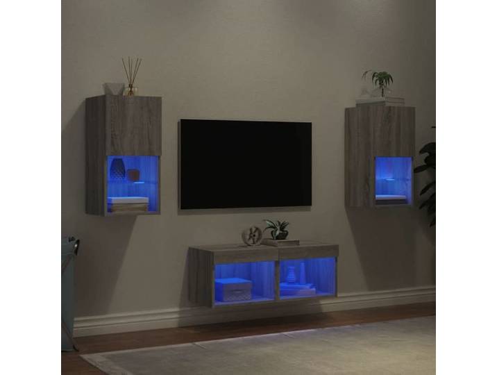 Meubles TV Muraux avec Lumières LED 4 pcs Armoires de Télévision Suspendues Meubles Télé Flottants Moderne Sonoma