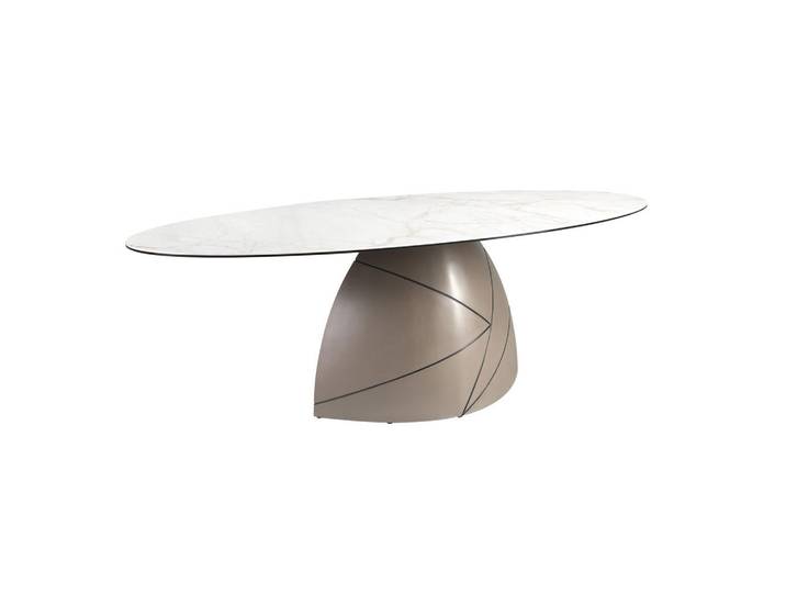 Angel Cerda Esstisch Ovaler Esstisch aus Keramikmarmor und metallischem taupefarbenem Stahl Ø240/120/76 cm, Weiß, Metall, Mode, Oval,Oval, 240x76x120 cm, Esszimmer, Esstische