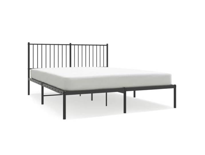 PUGYNBK Bettgestell aus Metall, 160 x 200 cm, Schwarz Stahl pulverbeschichtet, Metallleisten, Stauraum, Rückenstütze