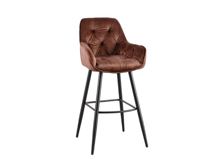 Licht-Erlebnisse Barhocker IRISA, Chesterfield mit Lehne Stoff Metall in Braun Schwarz