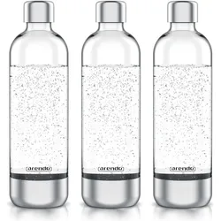 Arendo 3x Wassersprudler Flasche 1L für Soda Streamer, max. 900ml zum Sprudeln, 1000ml Füllmenge, Wassersprudler Zubehör, Silber, Transparent