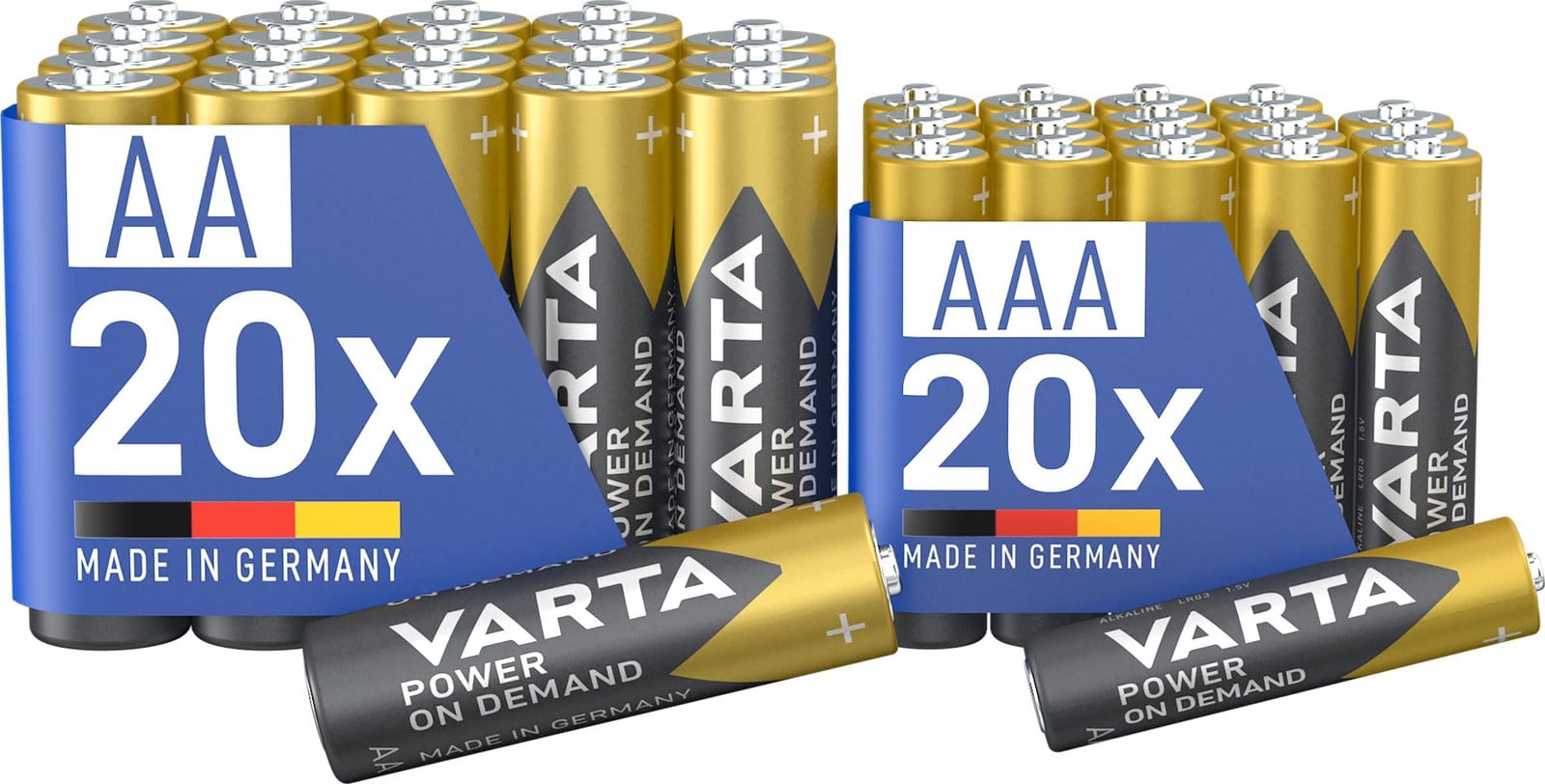 VARTA Batterijmixverpakking Power on Demand, 40 stuks, 20x AA en 20x AAA