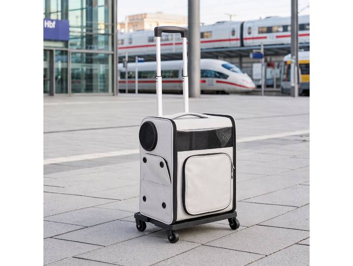 PawHut Sac Transport Chat Roulettes Extensible 34x28x43cm Gris